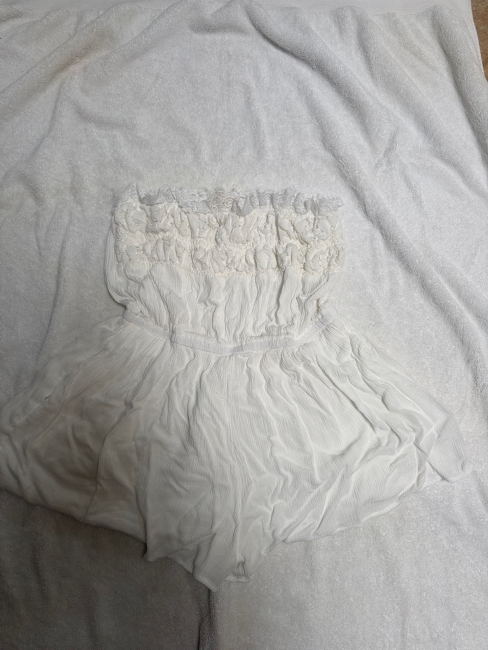 Strapless White Ruffled Romper